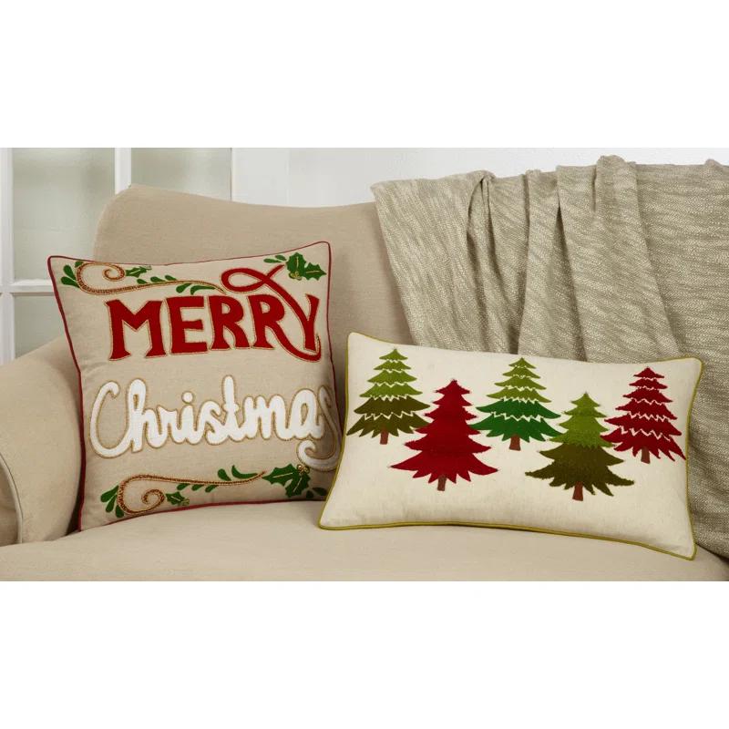 Saro Merry Christmas Cotton 18" Throw Pillow Cover & Reviews | Wayfair