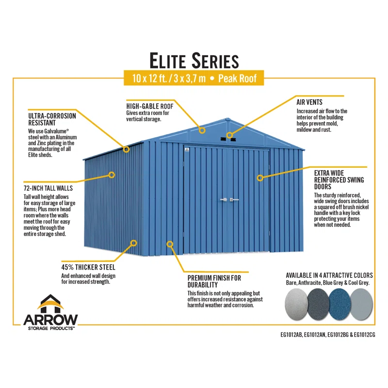 Arrow Arrow Elite 10 ft. W x 12 ft. D Galvanized Steel Storage Shed