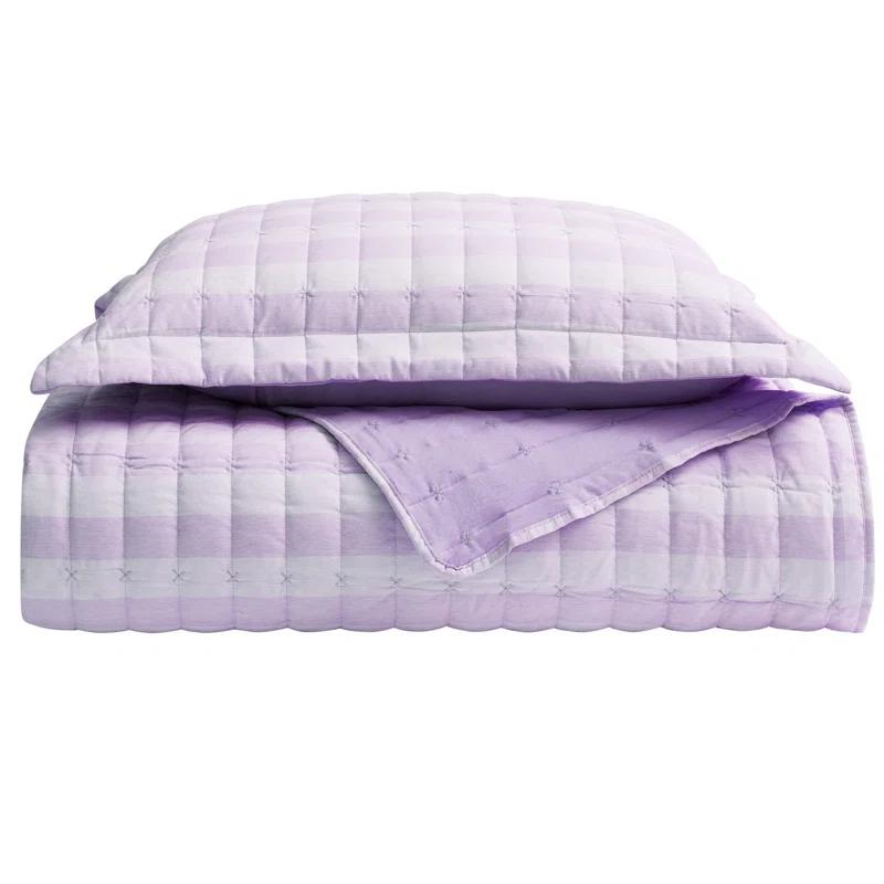 Sweet Home Collection Oversized Prewashed Checkered Plaid Embroidered Vintage Soft Quilt Set