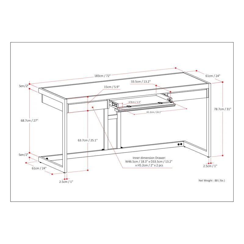 Simpli Home Erina 48"W Solid Acacia Wood Small Desk, Industrial Style with Keyboard Tray and 2 Drawers