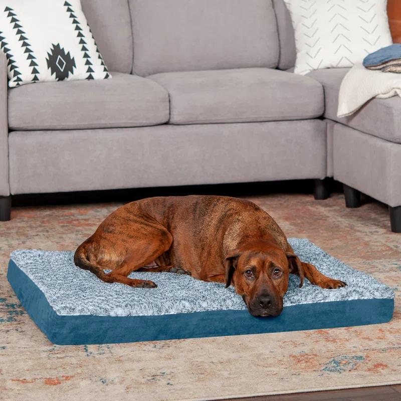 FurHaven Two-Tone Faux Fur and Suede Deluxe Orthopedic Dog Bed