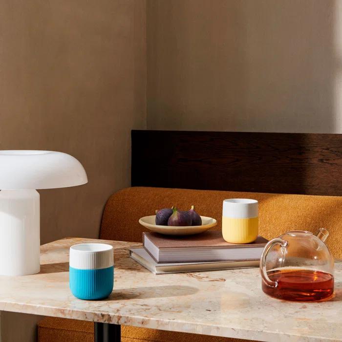 Caribbean Blue and White Ceramic Mug with Silicone Grip