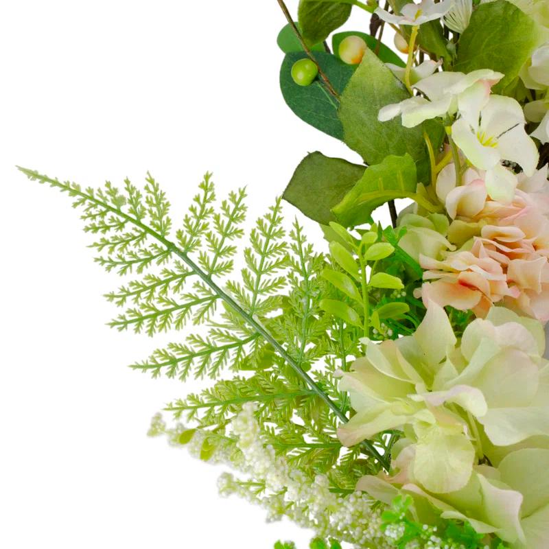 Northlight Seasonal Hydrangea and Fern Spring Floral Berry Wreath Green and Pink 28"