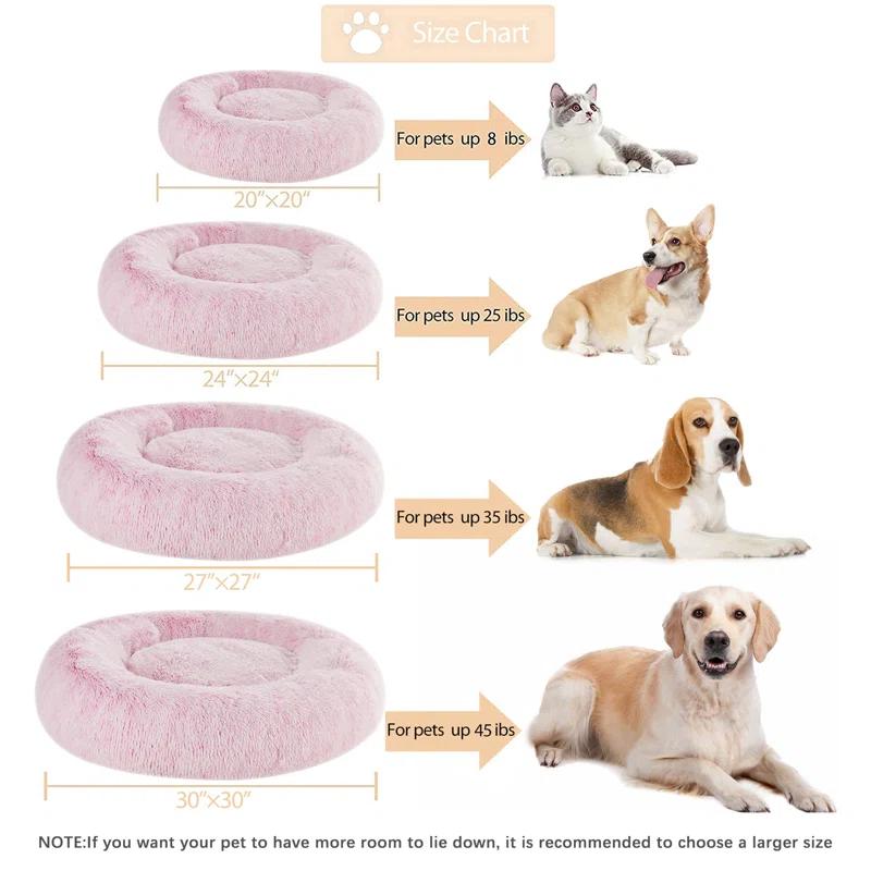 Calming Dog Bed Cat Bed Donut, Faux Fur Pet Bed Self-Warming Donut Cuddler, Comfortable Round Plush Dog Beds (20 X 20 X 8 Inch, Light Pink)
