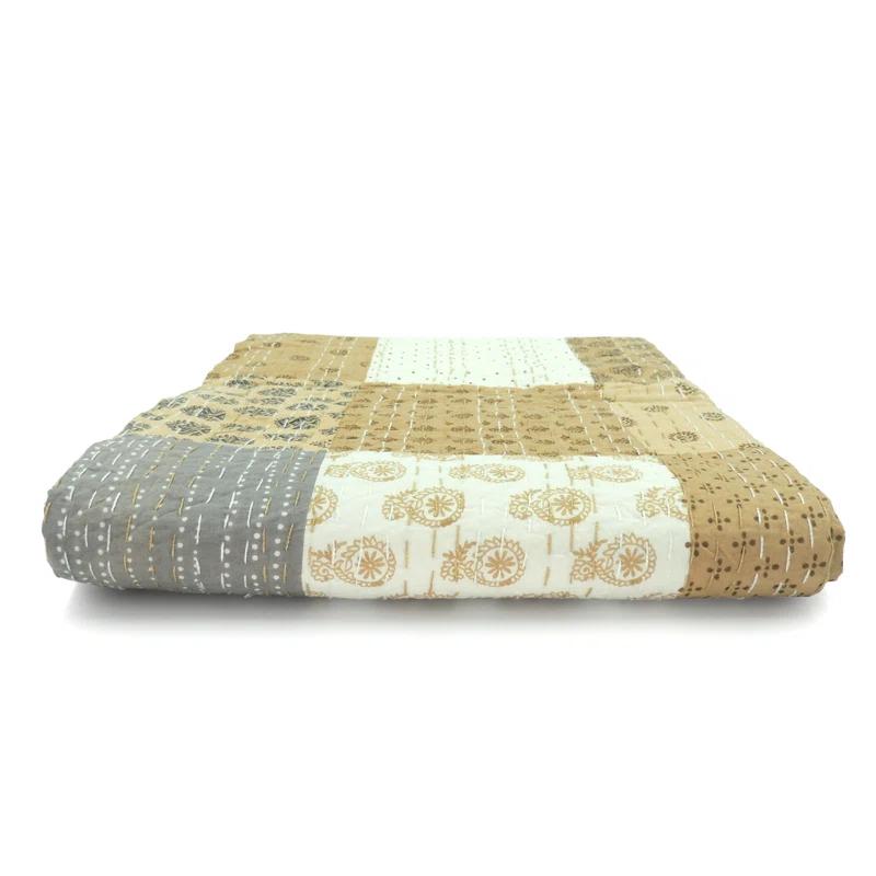 Rajani Home Advika Handmade Kantha Cotton Throw Blanket