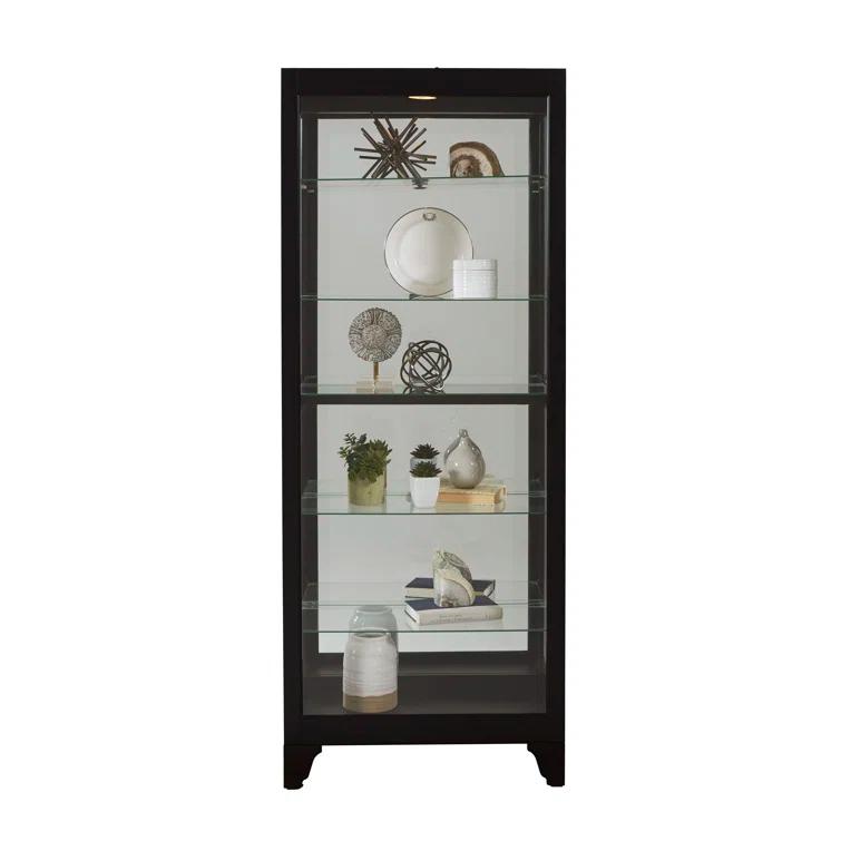 Greyleigh™ Flagg Lighted Gallery Style 5 Shelf Curio Cabinet in Onyx Black