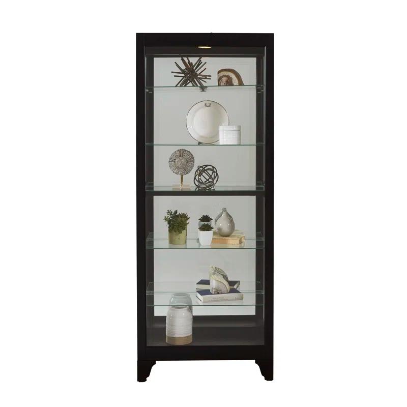 Greyleigh™ Flagg Lighted Gallery Style 5 Shelf Curio Cabinet in Onyx Black