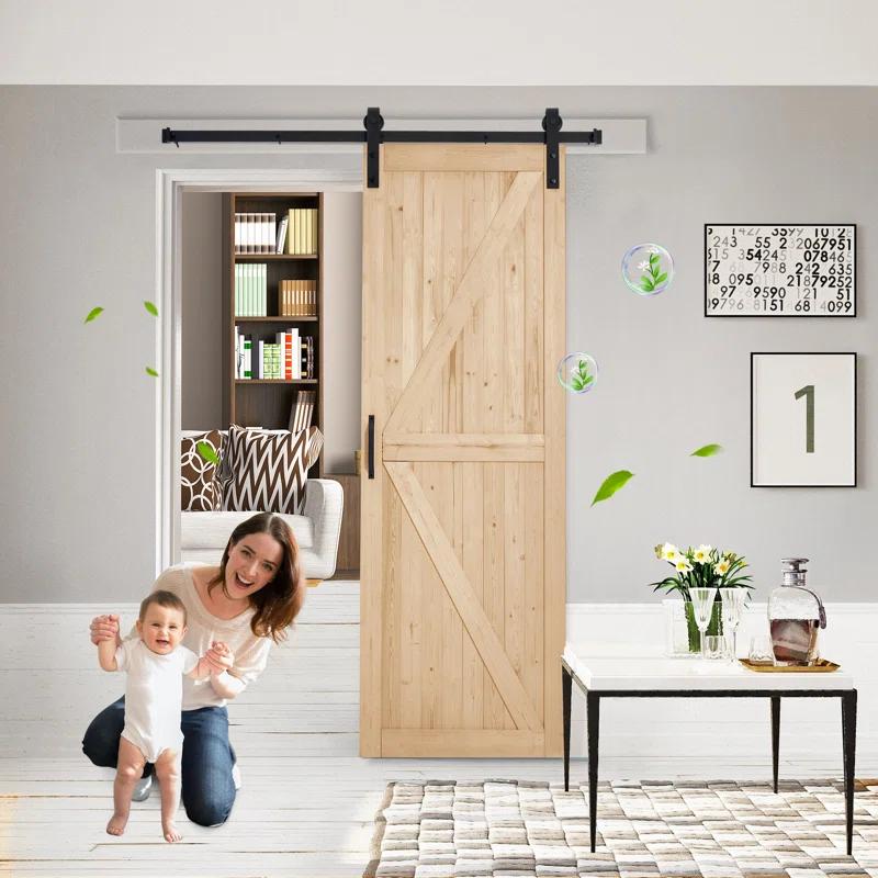 EROMMY Erommy  Paneled Solid Wood Unfinished Sliding Barn Door With Installation Hardware Kit, Smoothly And Quietly K-Frame Diy Barn Doors For Interior Rooms & Storage Closet