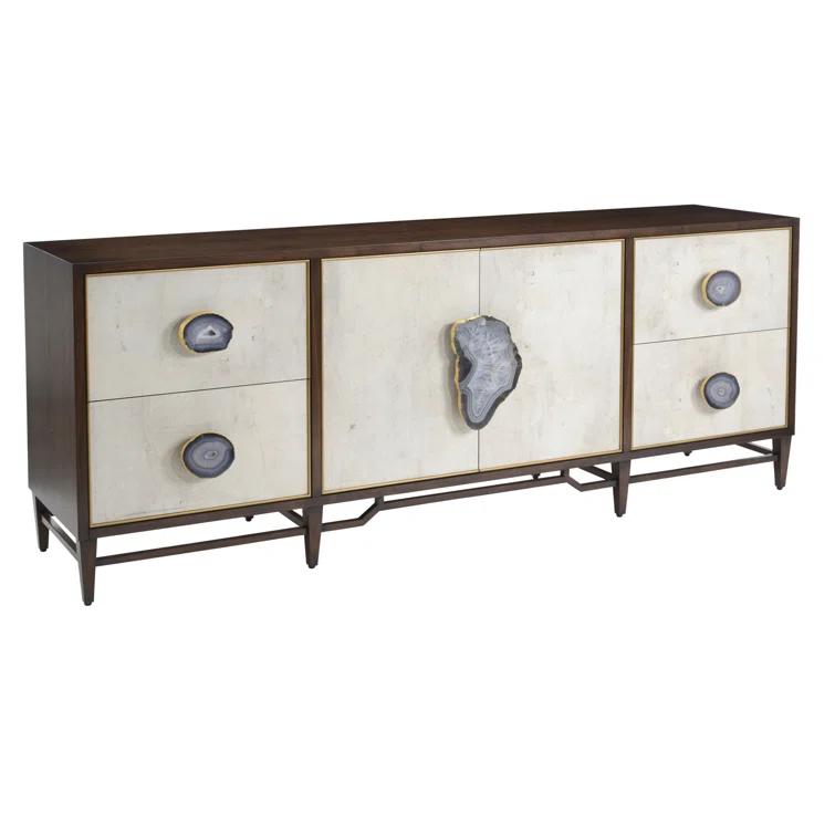 Mercia 87'' Black Walnut Credenza with Gold Accents and Agate Handles