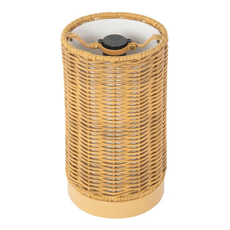 Kouboo All Weather Wicker Indoor/Outdoor Rechargeable LED Drum Table Lamp, Natural Color