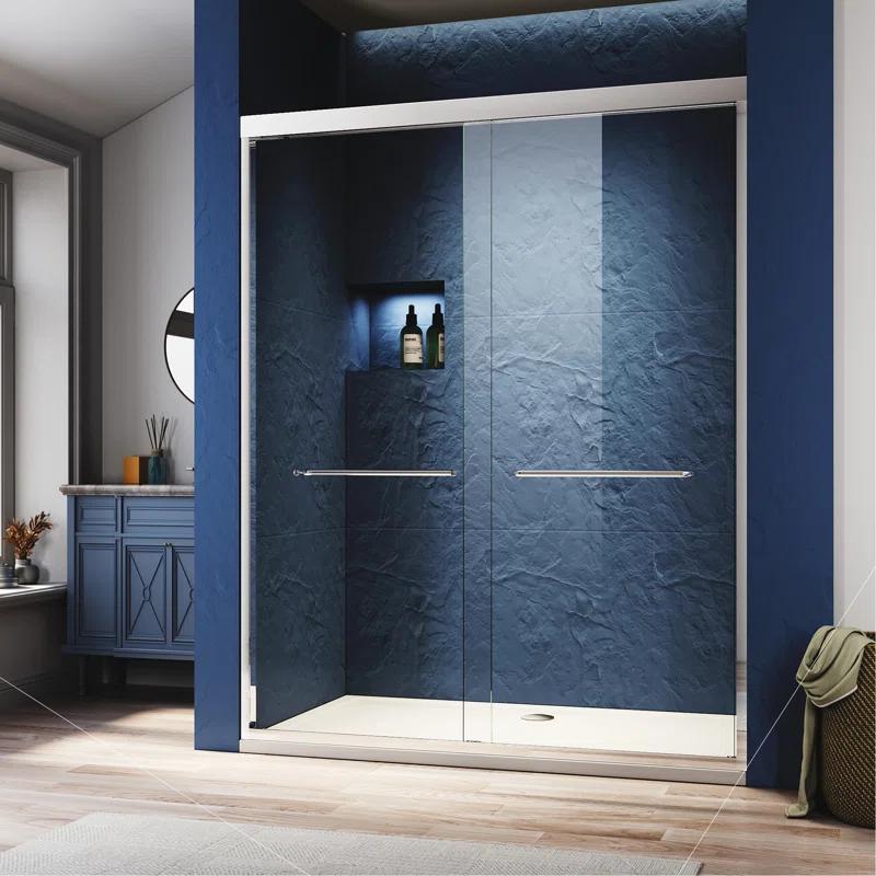 VODYXSEP Sliding Shower Glass Door 56-60 In. W X 72 In. H, Adjustable Semi Frameless Shower Door, Certified Thick Clear Clear Tempered Glass, 304 Stainless Steel Handles Y4VO-W2269P144322