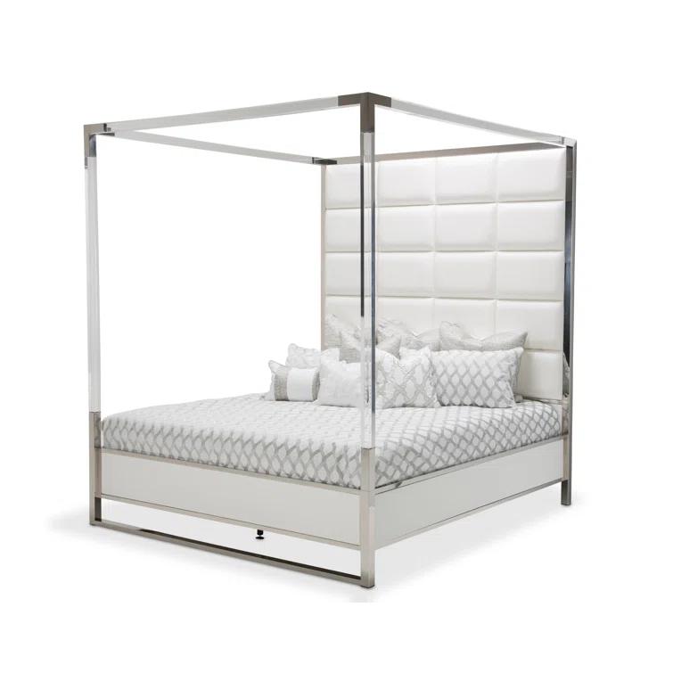 Michael Amini State St. Canopy Bed - Satin White