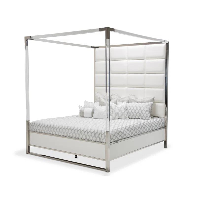 Michael Amini State St. Canopy Bed - Satin White