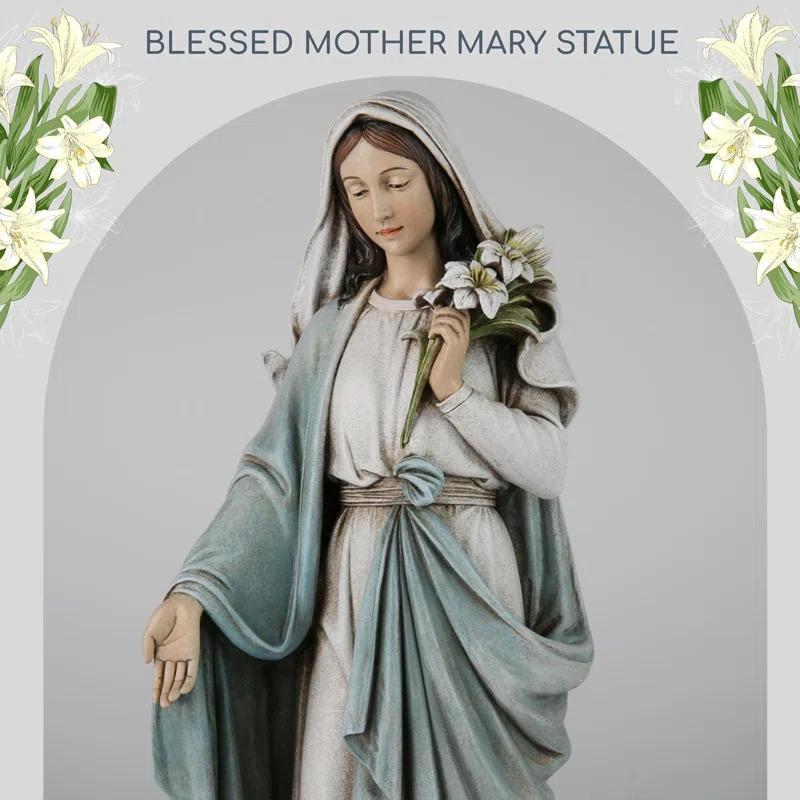 Darby Home Co Blessed Mother Mary Statue - 14 Inch Madonna Virgin Mary Statue Elegant Home Decor, Hand Painted Saint Mary Outdoor Garden Statue For Home Yard Patio Lawn Hallway Decor