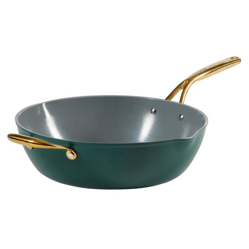 frök Frok 13"  Frying Pan Wok Skillet 4MM Thick Quick Heat Aluminum Cookware W/ Aluminum Lid Set W/ Premium PFA Free Ceramic Nonstick Interior & Heat Resistant Exterior - Induction