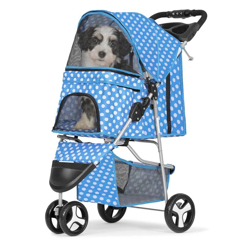 Magshion Foldable Pet Dog and Cat Stroller with Adjustable Canopy Storage Basket and Cup Holder for Small and Medium Pets