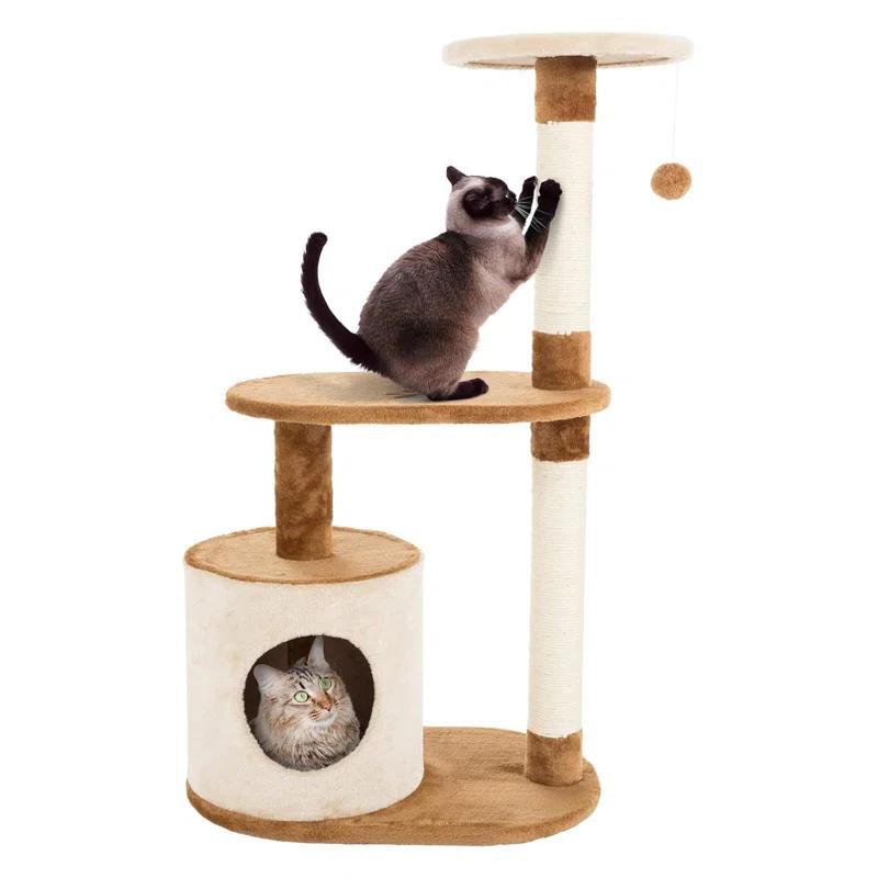 Petmaker PETMAKER 3-Tier Cat Tree - 2 Napping Perches, Kitten Condo, 2 Sisal Rope Scratching Posts, and Hanging Toy - Tower for Indoor Kitties (Brow
