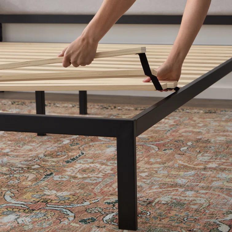 Brookside Metal Bed Frame with Rounded Upholstered Headboard