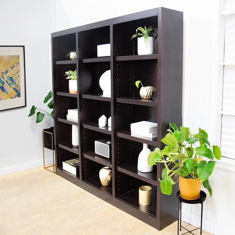 Winston Porter Flannagan Triple Wide Wood Bookcase, 15 Bookshelf, 72 inch Tall Storage and Display Bookshelf for Home Office and Living Room