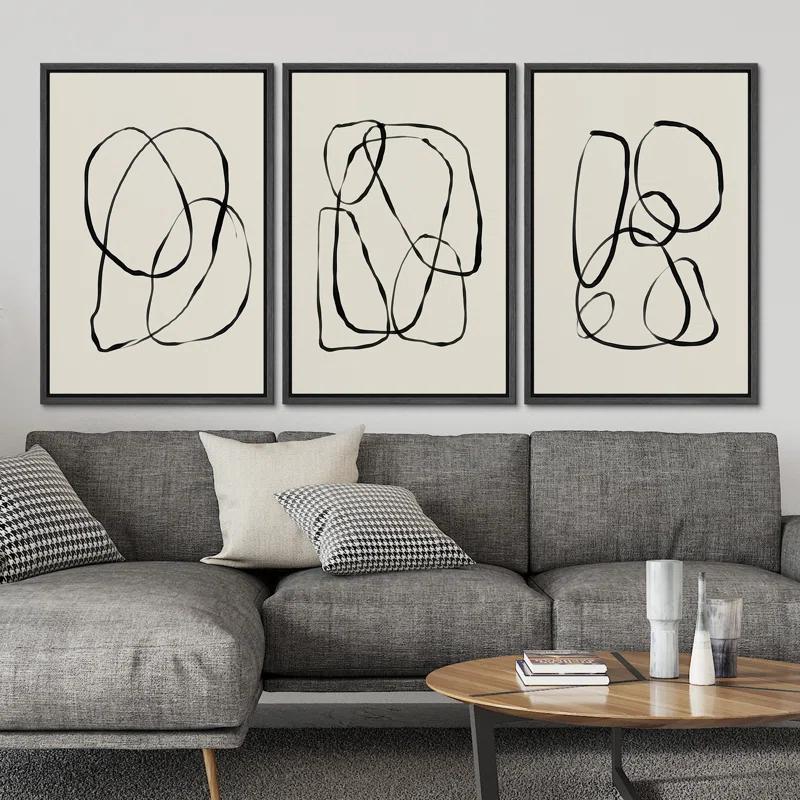 SIGNLEADER " Modern Duotone Geometric Spiral Ring Circle Collage 3 Piece Framed Wall Art. " 3 - Pieces