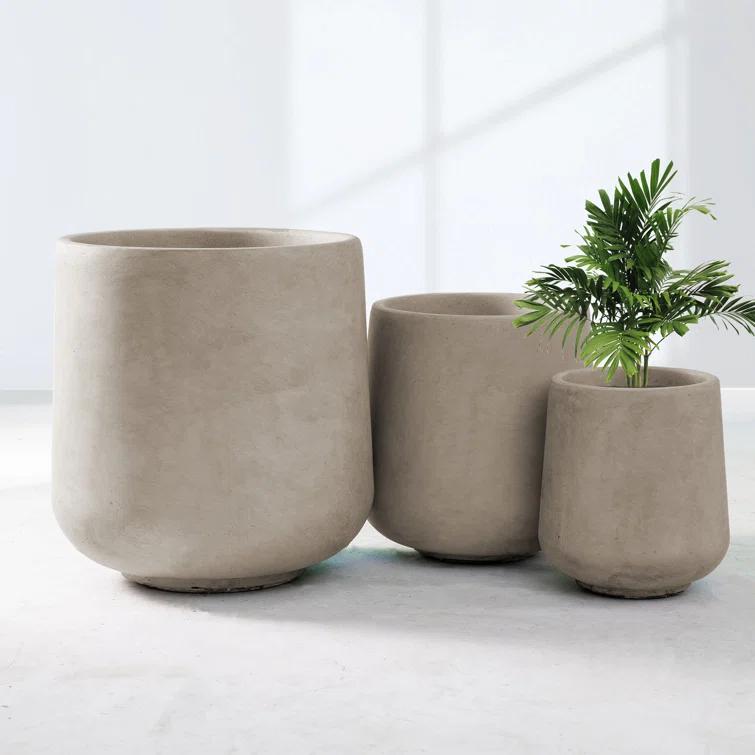 Kante Kante Round Concrete Planters, Outdoor Indoor Pots Containers with Drainage Holes Set