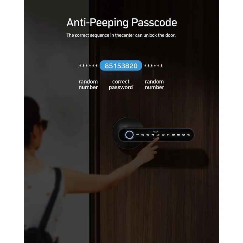 Smart Door Lock Fingerprint, Keyless Entry Door Lock With Handle, APP/IC Cards/Codes/Keys/Fingerprints Biometric Electronic Keyless Entry Lock For Bedroom Home Hotel Office