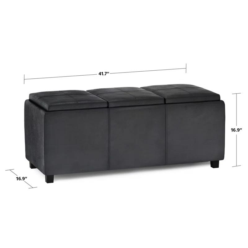 Simpli Home Avalon 42"W Upholstered Storage Ottoman with 3 Flip-Over Serving Trays