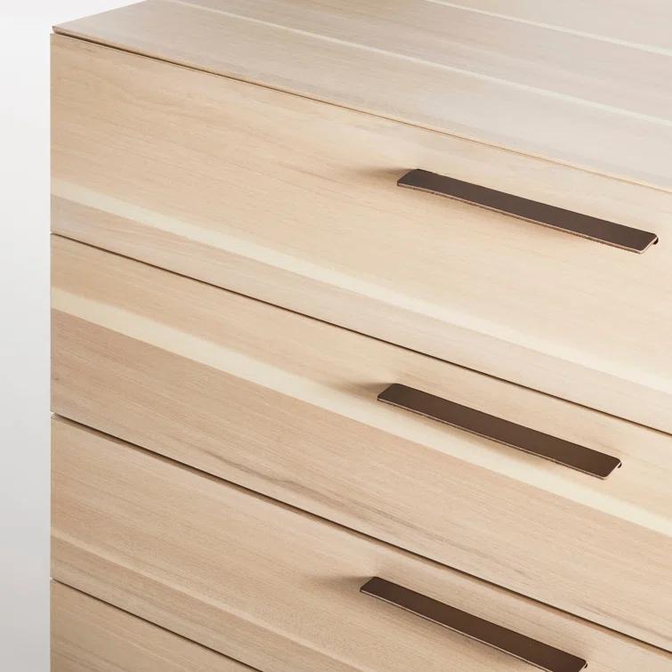 Modern Ash Wood & Leather 4-Drawer 2-Door Credenza