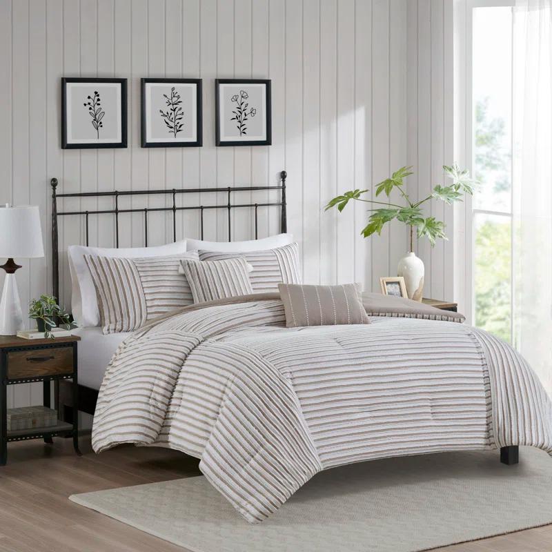 Taylor White/Natural Microfiber 5 Piece Comforter Set
