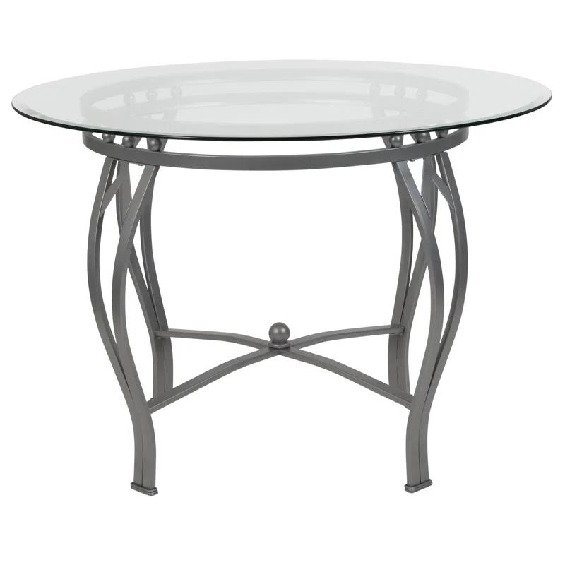 Syracuse Round Glass Dining Table with Bowed Out Metal Frame
