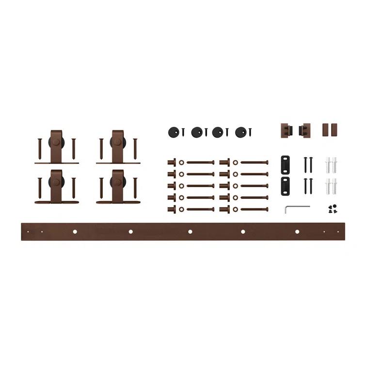 American Pro Decor Solid Steel Mini Sliding Rolling Barn Door Hardware Kit for Double Wood Doors