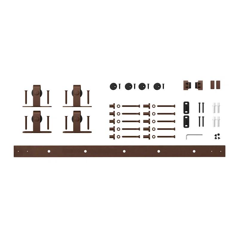 American Pro Decor Solid Steel Mini Sliding Rolling Barn Door Hardware Kit for Double Wood Doors