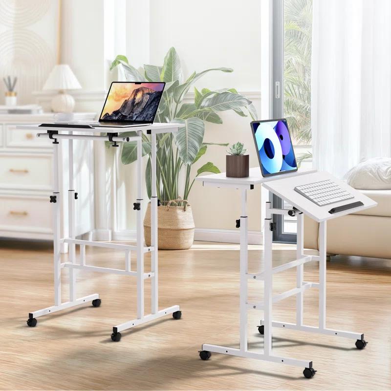 MoNiBloom Mobile Computer Desk, Adjustable Height Laptop Standing Desk with Tilting Tabletop and Monitor Shelf
