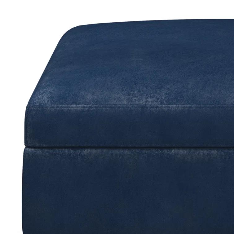 Simpli Home Owen 36"W Upholstered Square Coffee Table Storage Ottoman with Lift Top and Solid Wood Legs