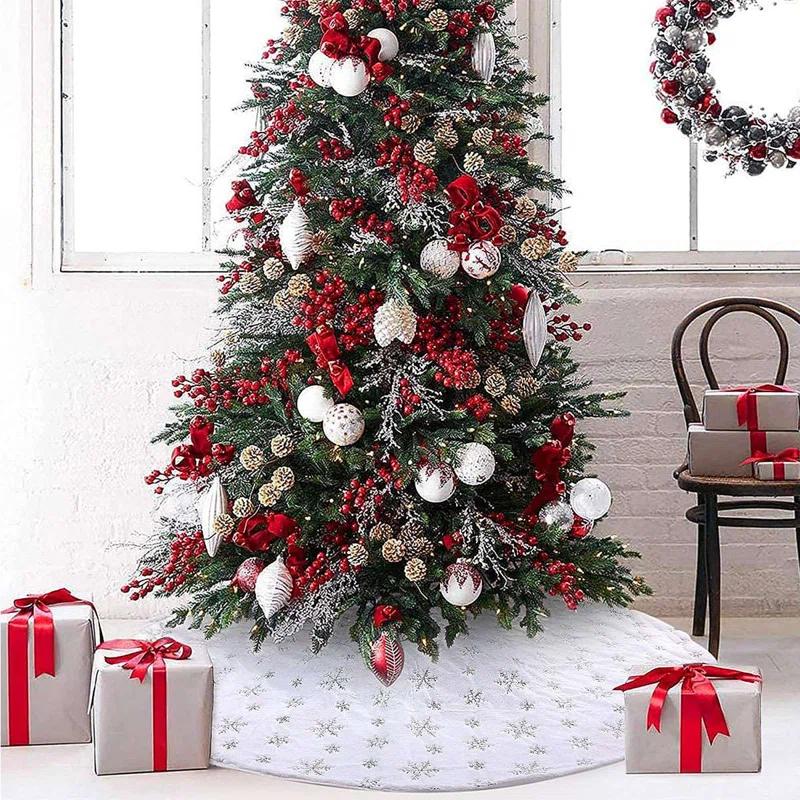 Deago 35.4 Inch Christmas Tree Skirt White Faux Fur Snowflake Tree Skirt for Christmas Decoration