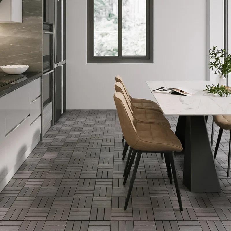 Go Peak Track 20 PCS Interlocking Deck Tiles Checker Pattern, 12" X 12" Square Light Gray Acacia Hardwood Outdoor Flooring For Patio, Bancony, Pool Side,...