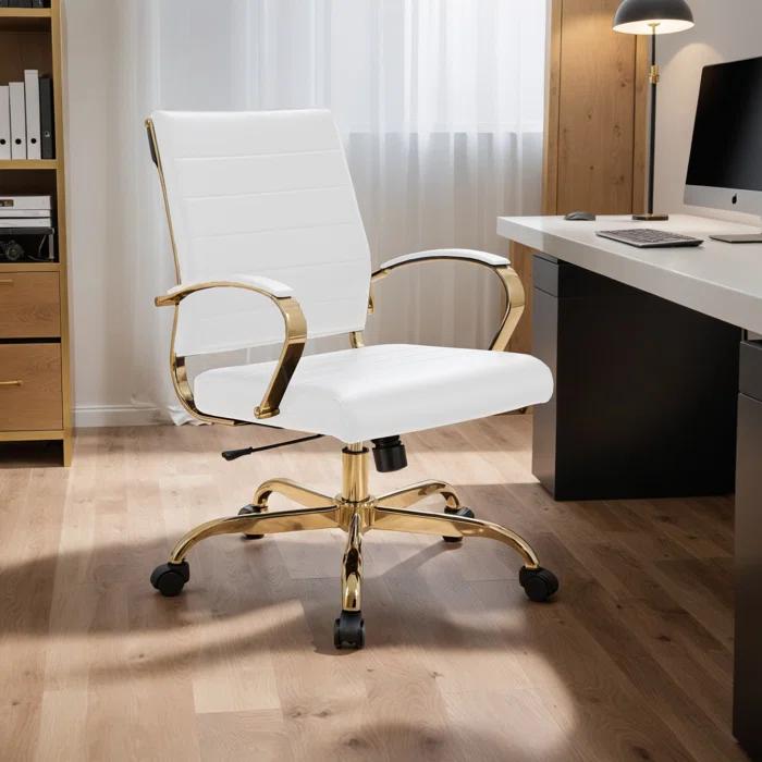 Everly Quinn Naudain Leather Office Chair – Modern Executive Swivel Task Chair with Wheels, Adjustable Height & Padded Arms for Desk or Conference Room