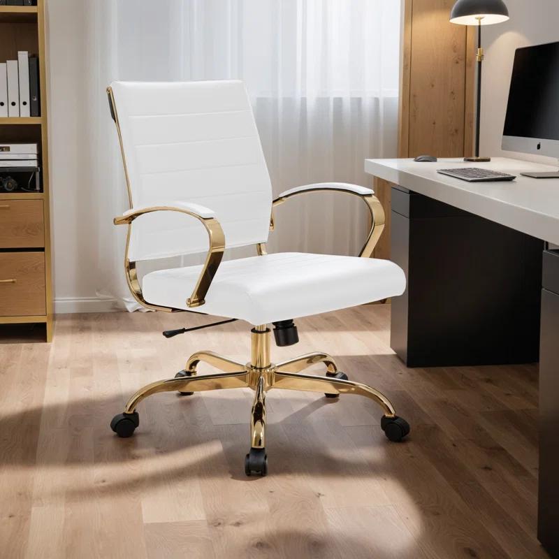 Everly Quinn Naudain Leather Office Chair – Modern Executive Swivel Task Chair with Wheels, Adjustable Height & Padded Arms for Desk or Conference Room