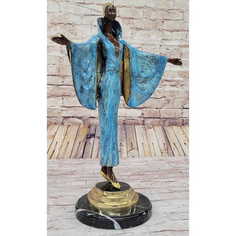 Red Barrel Studio® Nikel Julius Erte Art Deco Bronze Fashion Model Showgirl Sculpture Statue Glazed Patina 19" x 15"