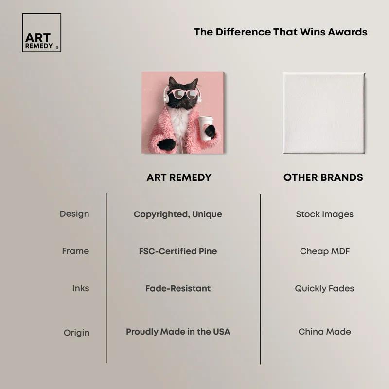 Art Remedy Glam Cat Headphones Canvas Cute Cat Art Prints by Art Remedy