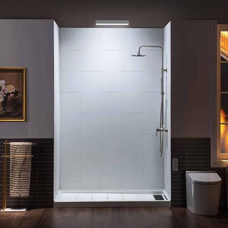 WoodBridge 75/96" H Solid Surface Shower & Tub Wall Panel, Surround, Quick Install, Cuttable, 0.138" thick