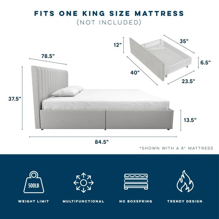 Novogratz Brittany Upholstered Unfinished Platform Storage Bed