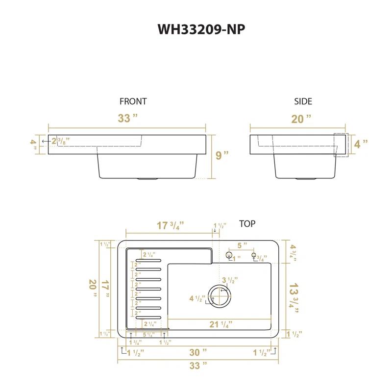 Whitehaus Collection WH33209-NP Pearlhaus 33'' L Drop-In Single Bowl Stainless Steel Kitchen Sink