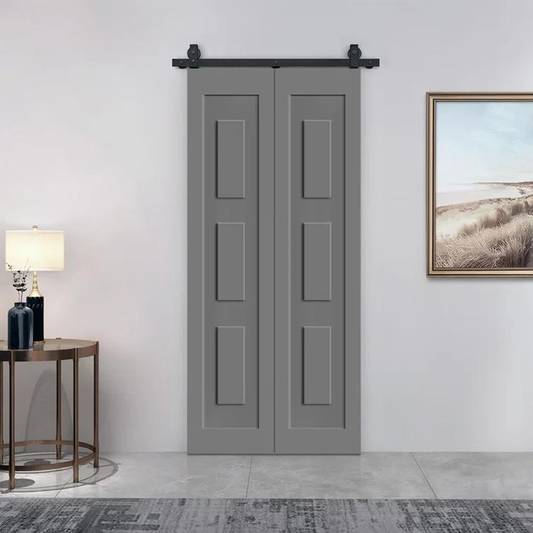 Calhome 3 Panel Shaker Composite Bi-Fold Door with Sliding Barn Door Hardware Kit