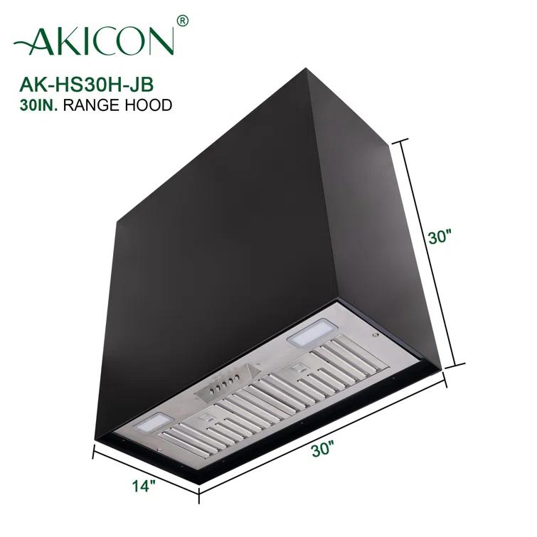 Akicon Akicon Stainless Steel 600 CFM Ducted (Vented) Wall Mounted Required Range Hood AK-HS30H-JB