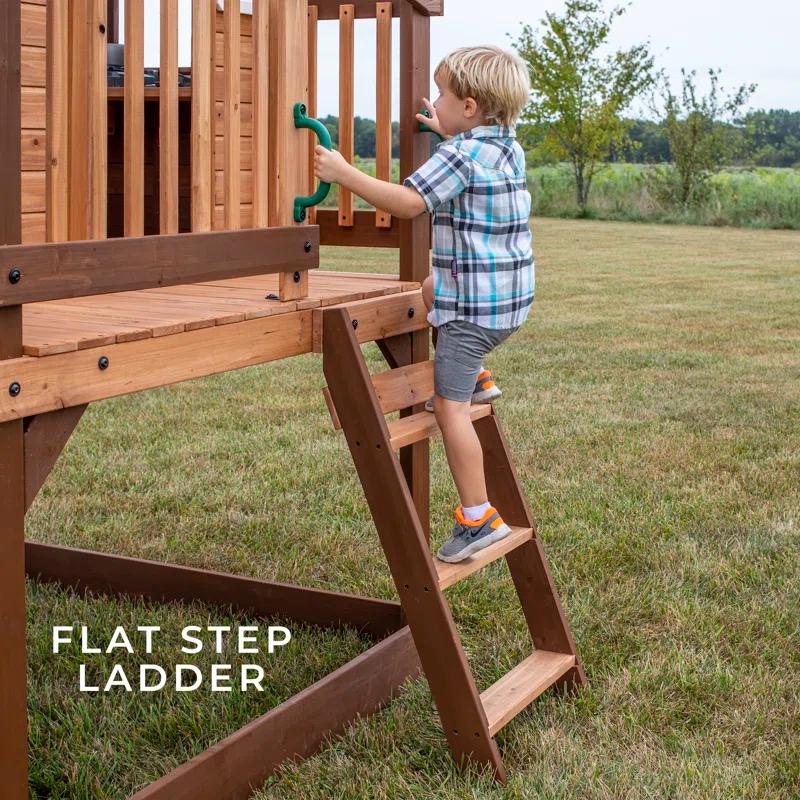 Backyard Discovery Echo Heights Cedar Wooden Elevated Kids Playhouse with Wave Slide, Play Kitchen, and Deck & Reviews | Wayfair