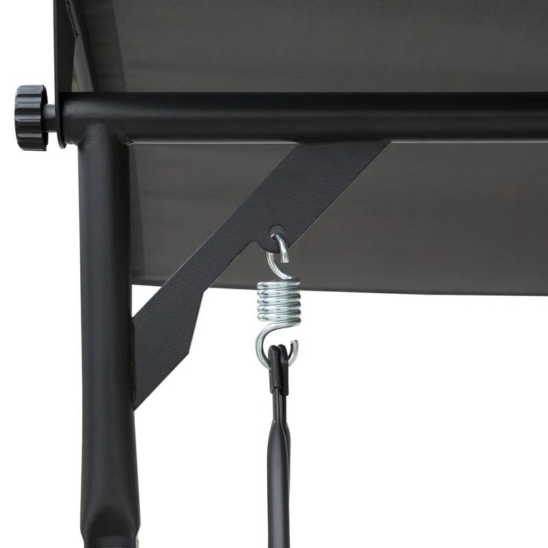 Arlmont & Co. Atay 2 Person Covered Porch Swing with Pivot Storage Table, Cup Holder, & Adjustable Overhead Canopy