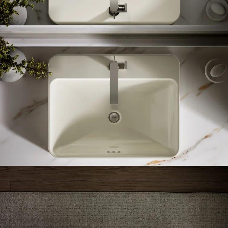Vox® Vitreous China Rectangular Vessel Bathroom Sink with Overflow