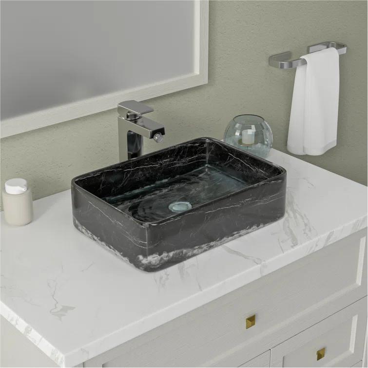 COUOKO COUOKO 19''L x 15"W Black Marble Ceramic Rectangular Vessel Bathroom Sink C-VSF1915-M