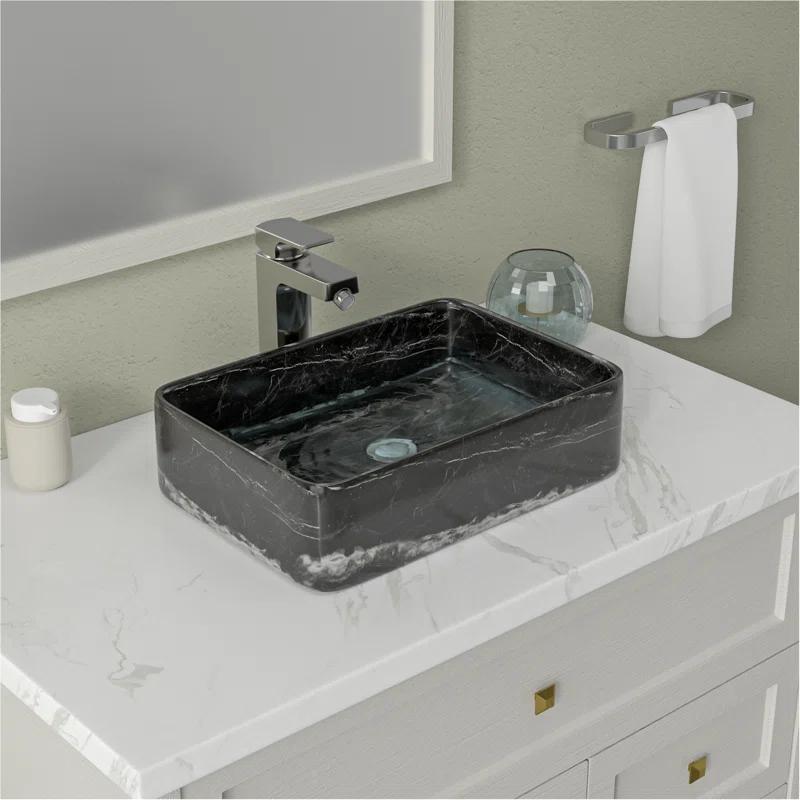 COUOKO COUOKO 19''L x 15"W Black Marble Ceramic Rectangular Vessel Bathroom Sink C-VSF1915-M